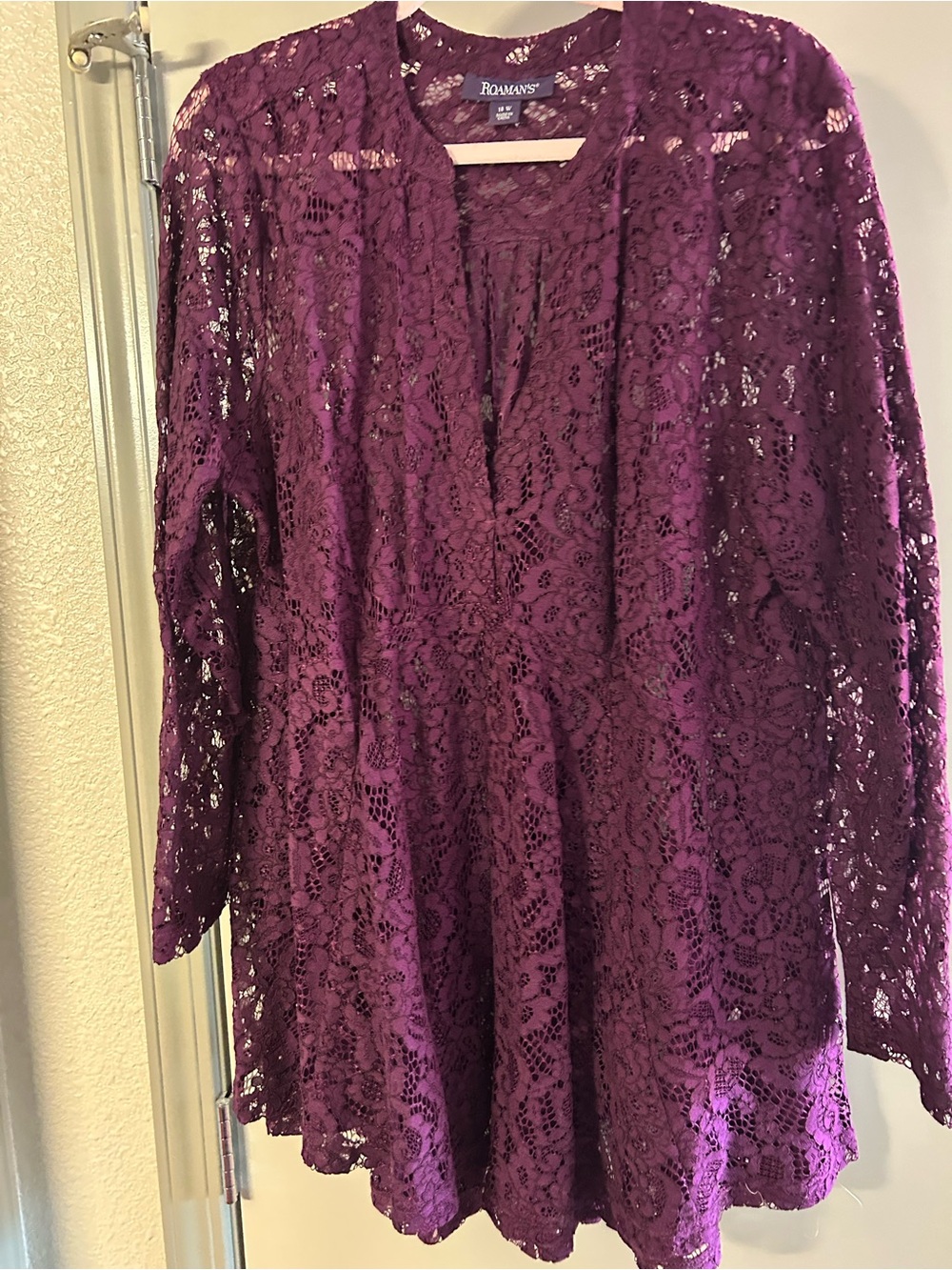 Roaman's Plum Lace Peplum Tunic Top